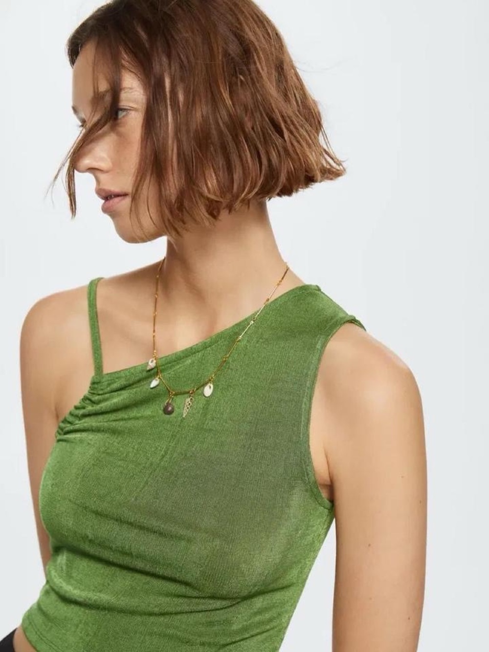 Mango green knit asymmetrical top
